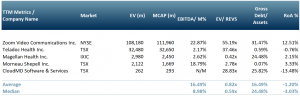 Peer group table of companies in the telehealth space