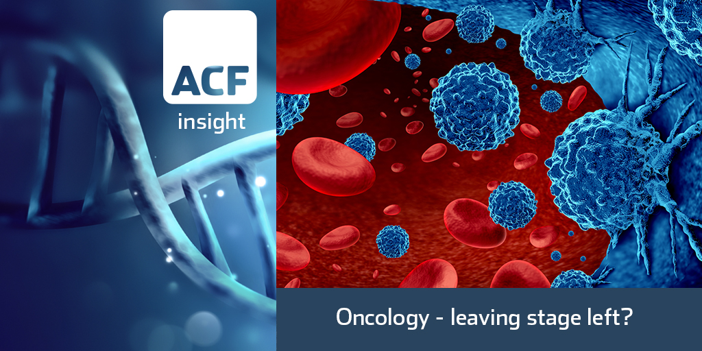 image showing acf insight and cancerous cells. the picture has a text that reads Oncology - leaving stage left