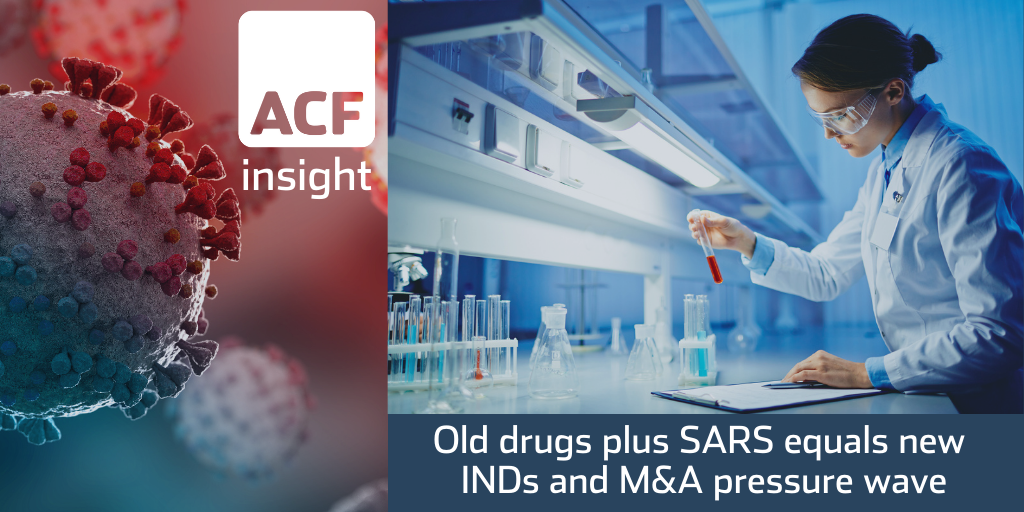 Old drugs plus SARS equals new INDs and M&A pressure wave